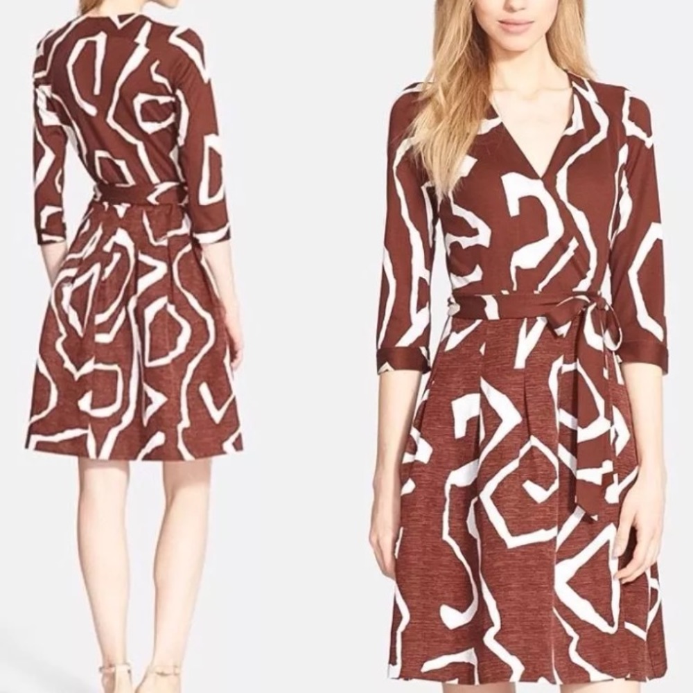 NWT DVF jewel wrap dress brown print